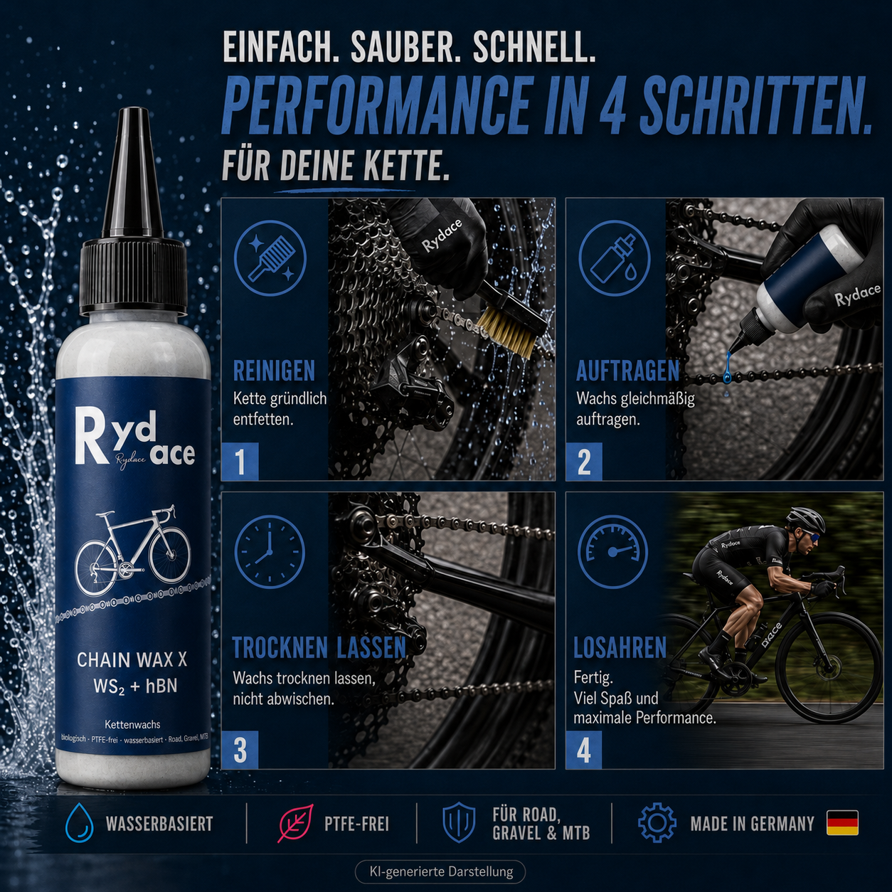 Rydace Chainwax X WS₂ + hBN Flüssigwachs für Fahrradketten